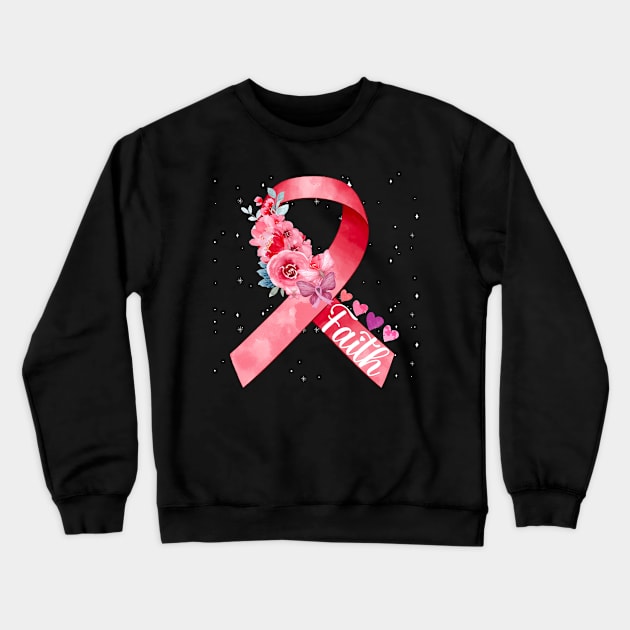 Breast Cancer Awareness Pink Ribbon Crewneck Sweatshirt by CardRingDesign